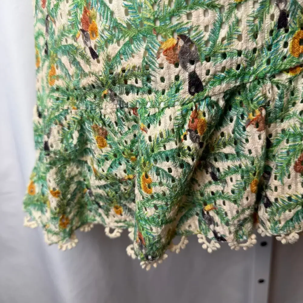 Farm Rio Mini Toucans One Shoulder Dress XL Tropical Resort Lined Ruffle Texture